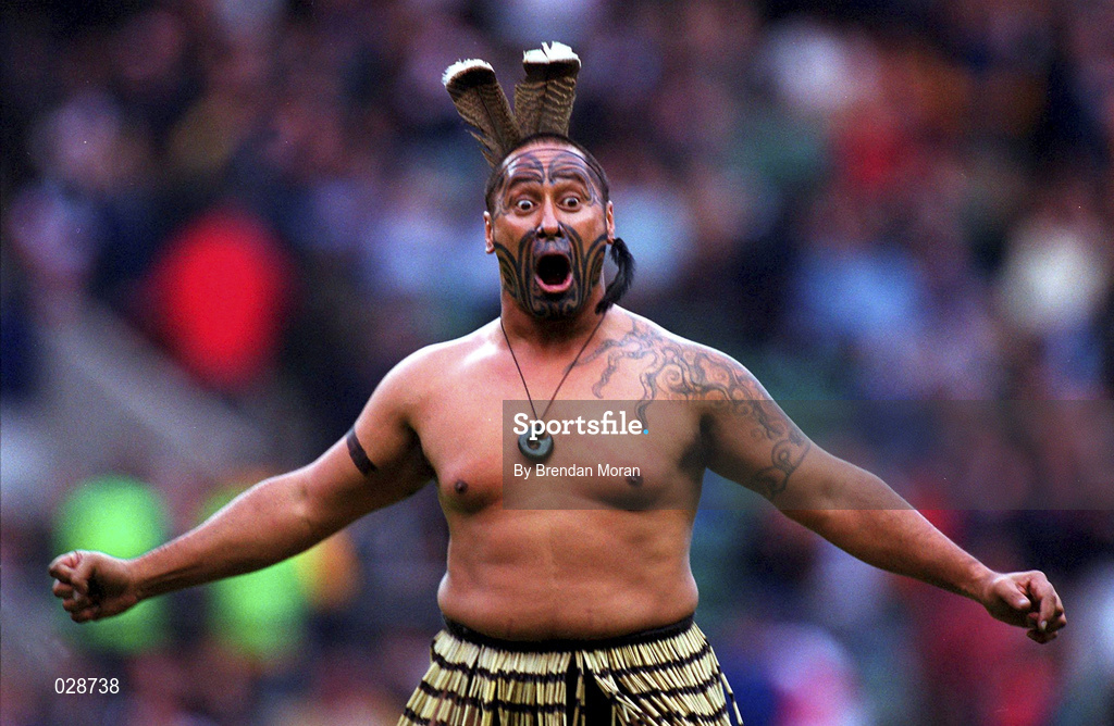 9 October 1999; A member of a traditional Maori entertainment group prior to the Rugby World Cup match between England and New Zealand at Twickenham Stadium in London, England. Photo by Brendan Moran/Sportsfile