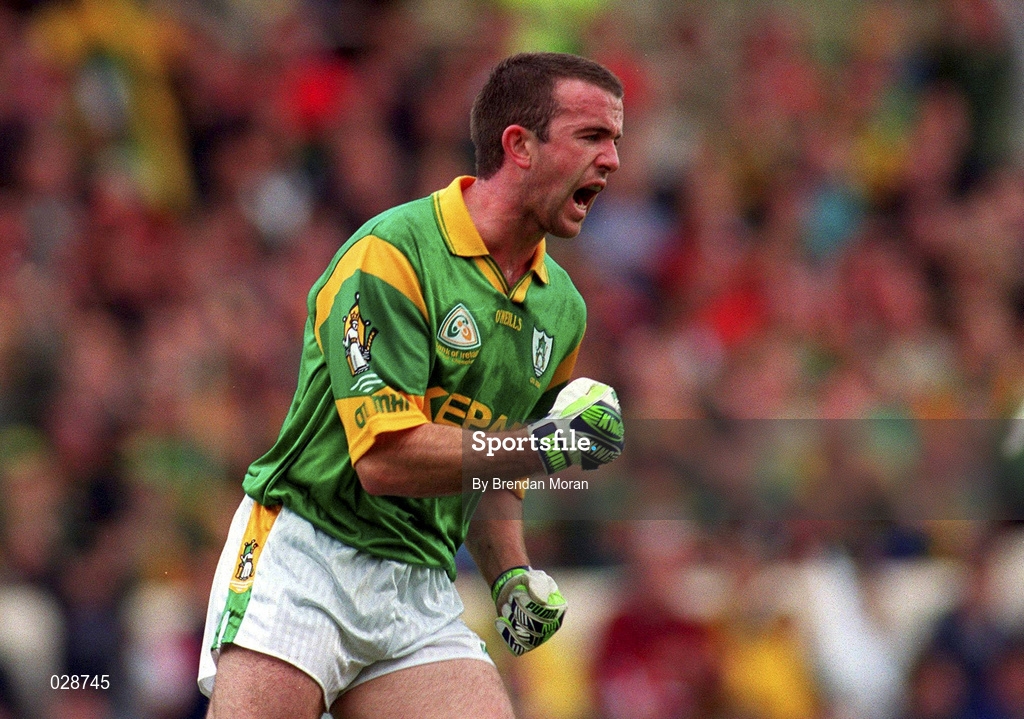 26 September 1999; Evan Kelly of Meath celebrates a point during the GAA Football All-Ireland Senior Championship Final match between Meath and Cork at Croke Park in Dublin. Photo by Brendan Moran/Sportsfile
