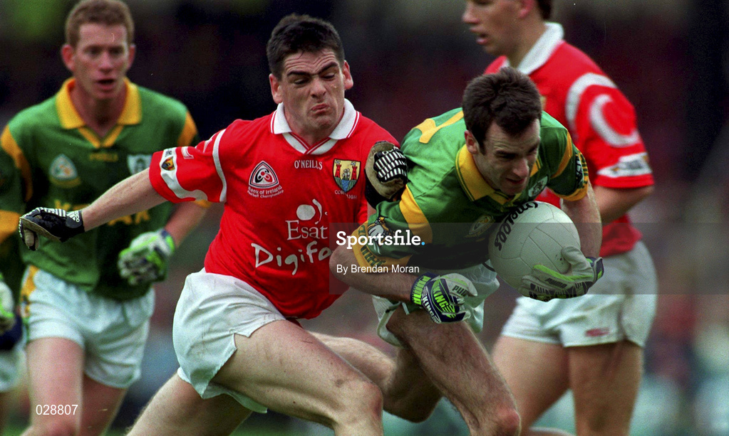 26 September 1999; Hank Traynor of Meath in action against Michael Cronin of Cork during the GAA Football All-Ireland Senior Championship Final match between Meath and Cork at Croke Park in Dublin. Photo by Brendan Moran/Sportsfile