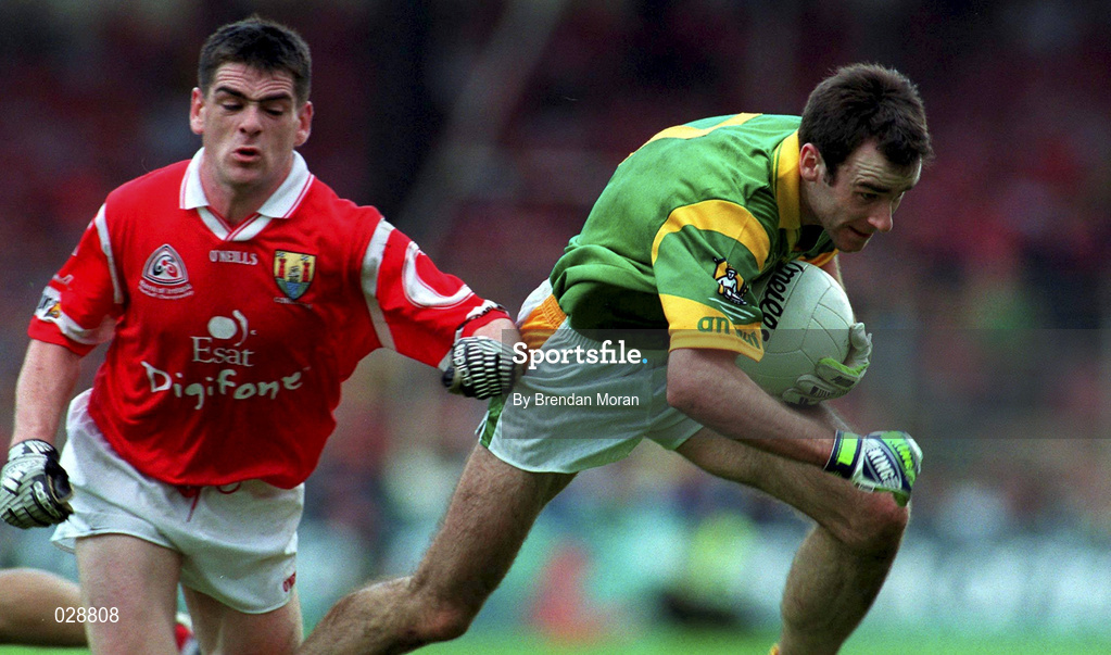 26 September 1999; Hank Traynor of Meath in action against Michael Cronin of Cork during the GAA Football All-Ireland Senior Championship Final match between Meath and Cork at Croke Park in Dublin. Photo by Brendan Moran/Sportsfile