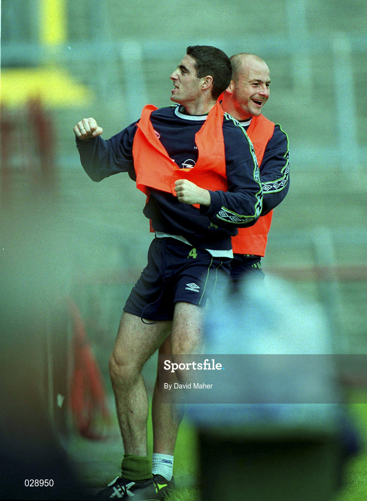 31 August 1999; Mark Kennedy, left, and Lee Carsley during Republic of Ireland squad training at Lansdowne Road in Dublin. Photo by David Maher/Sportsfile