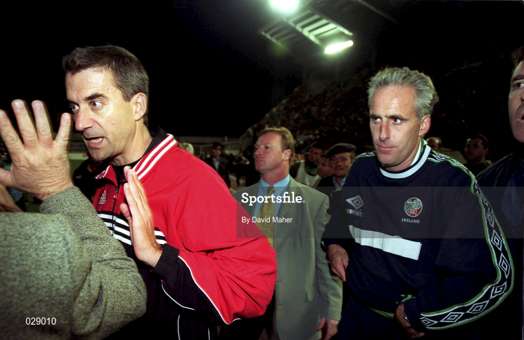 9 October 1999; Republic of Ireland manager Mick McCarthy following the UEFA European Championships Qualifier match between FYR Macedonia v Republic of Ireland at the City Stadium in Skopje, Macedonia. Photo by David Maher/Sportsfile