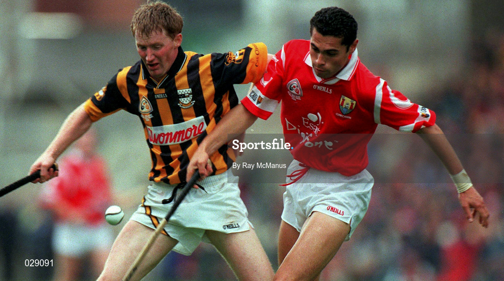 12 September 1999; Cork's Sean Og O'hAilpin, right,  in action against Kilkenny's John Power. Cork v Kilkenny, All-Ireland Hurling Final, Croke Park, Dublin. Picture credit; Ray McManus/SPORTSFILE