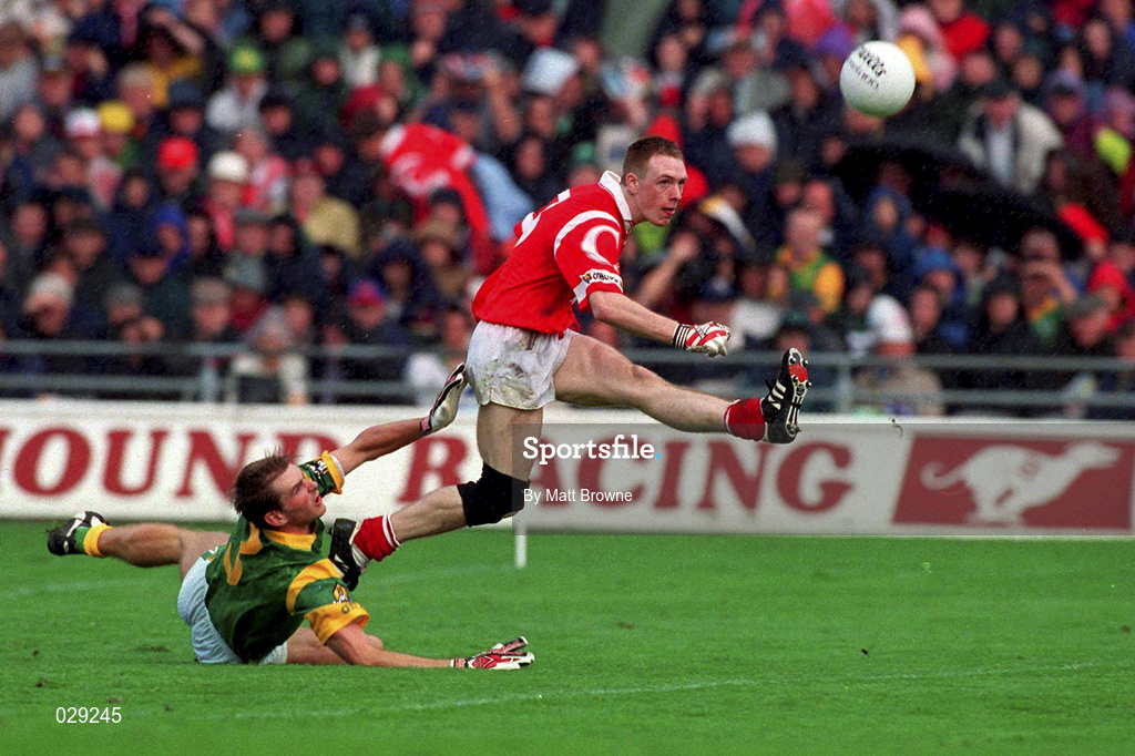 26 September 1999; Philip Clifford of Cork in action against Darren Fay of Meath during the GAA Football All-Ireland Senior Championship Final match between Meath and Cork at Croke Park in Dublin. Photo by Matt Browne/Sportsfile