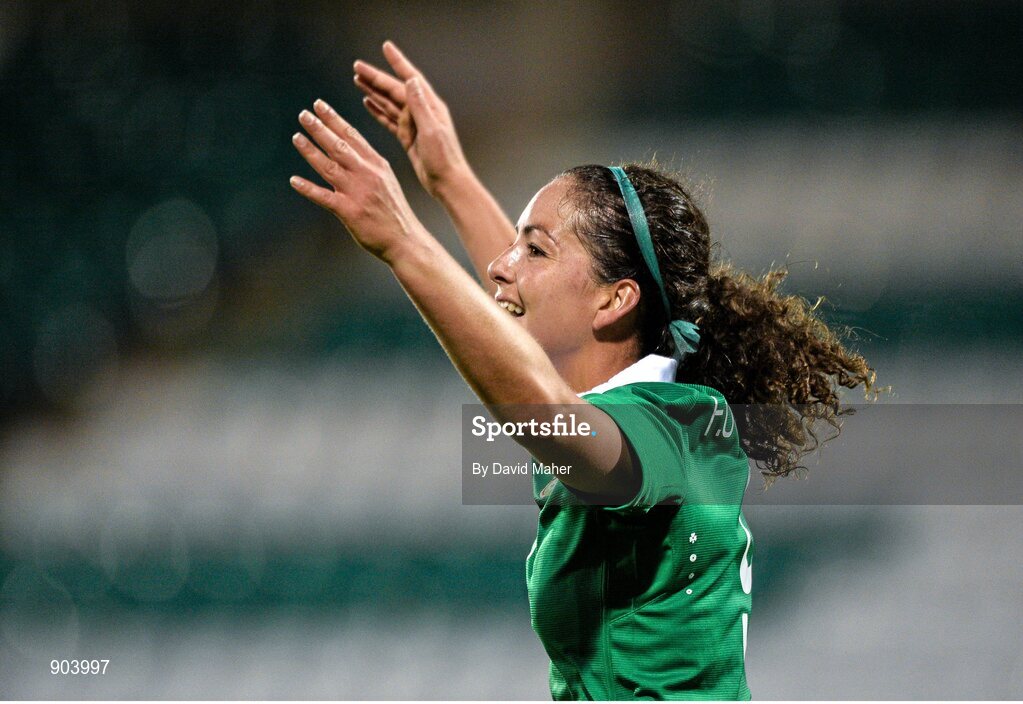 20 August 2014; Fiona O'Sullivan, Republic of Ireland, celebrates after scoring her side's second goal. FIFA Women's World Cup Qualifier, Group 1, Republic of Ireland v Slovenia. Tallaght Stadium, Tallaght, Co. Dublin. Picture credit: David Maher / SPORTSFILE