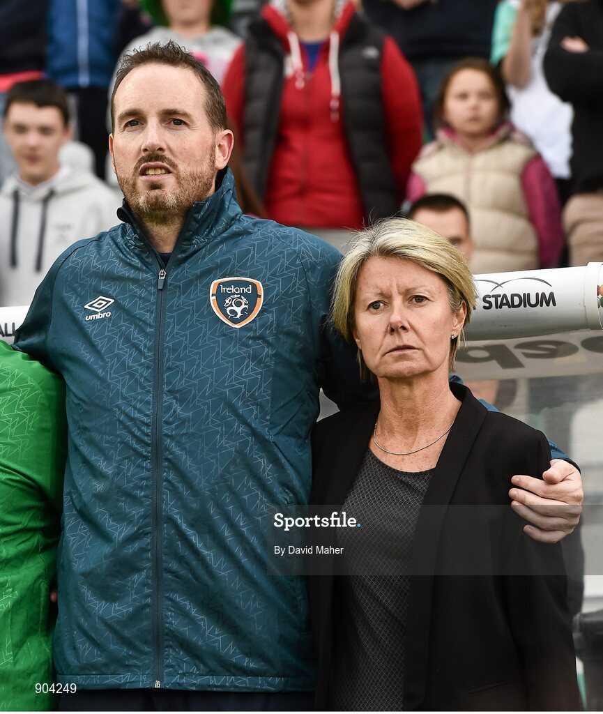 20 August 2014; Republic of Ireland manager Sue Ronan with backroom staff member Ger Dunne. FIFA Women's World Cup Qualifier, Group 1, Republic of Ireland v Slovenia. Tallaght Stadium, Tallaght, Co. Dublin. Picture credit: David Maher / SPORTSFILE