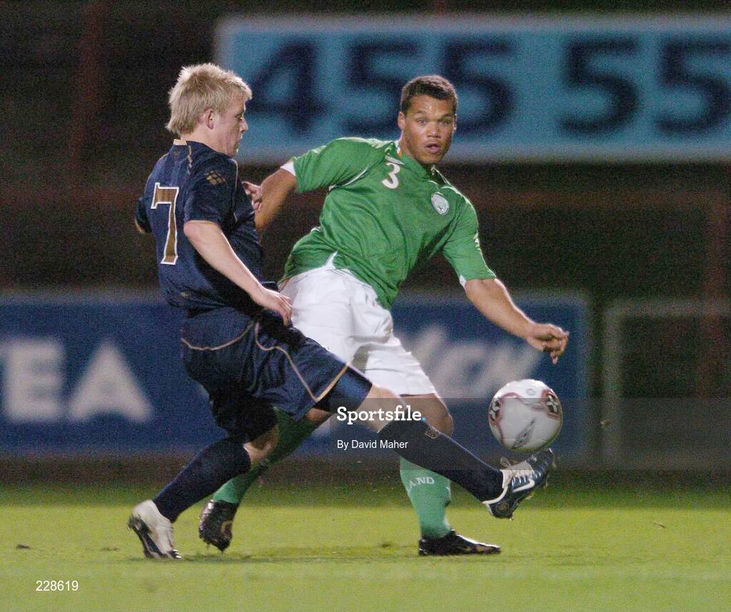 14 November 2006; Lewis Emanuel, Republic of Ireland 'B', in action against Stephen Naismith, Scotland 'B'. B International, Republic of Ireland 'B' v Scotland 'B', Dalymount Park, Dublin. Picture credit: David Maher / SPORTSFILE