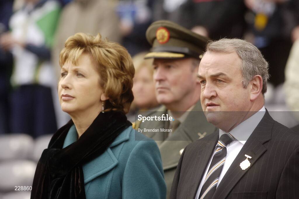 5 November 2006; President Mary McAleese and President of the GAA Nickey Brennan prepare to meet the teams before the game. Coca-Cola International Rules Series 2006, Second Test, Ireland v Australia, Croke Park, Dublin. Picture credit: Brendan Moran / SPORTSFILE