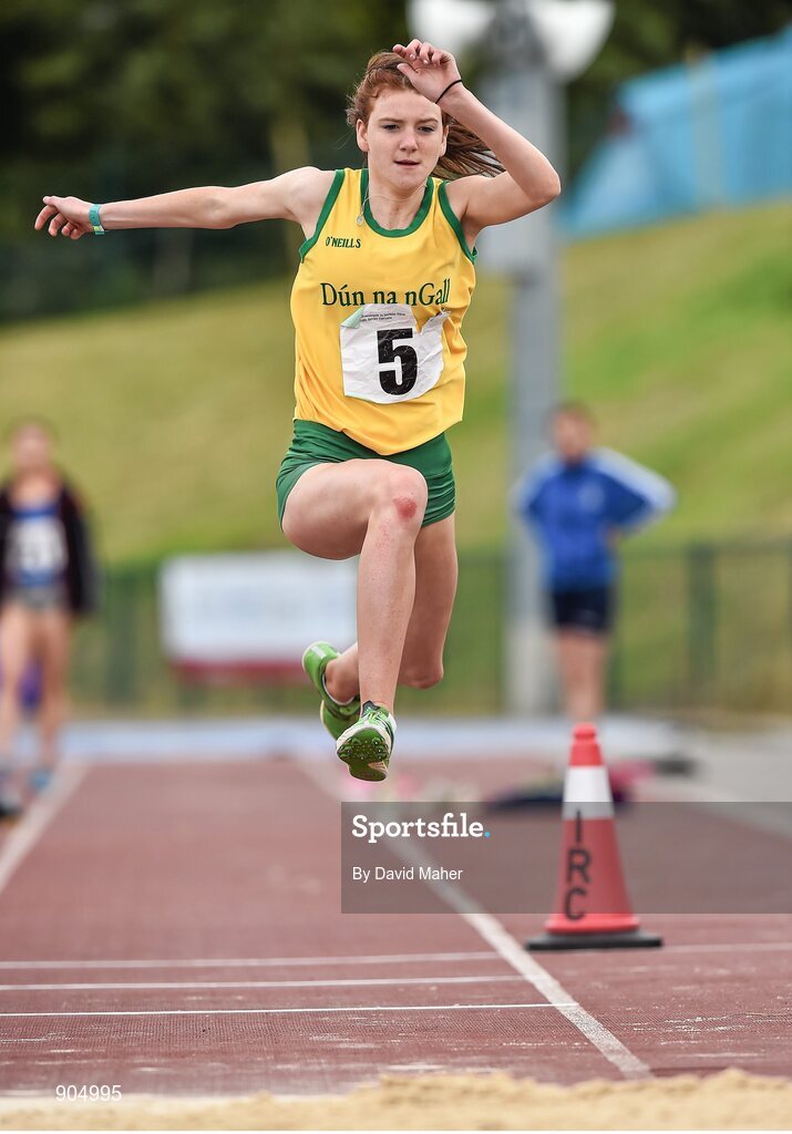 24 August 2014; Arlene Crossan, Letterkenny, Co. Donegal, in action during the Girls Under 16 Triple Jump. HSE Community Games August Festival 2014, Athlone Institute of Technology, Athlone, Co. Westmeath.  Picture credit: David Maher / SPORTSFILE