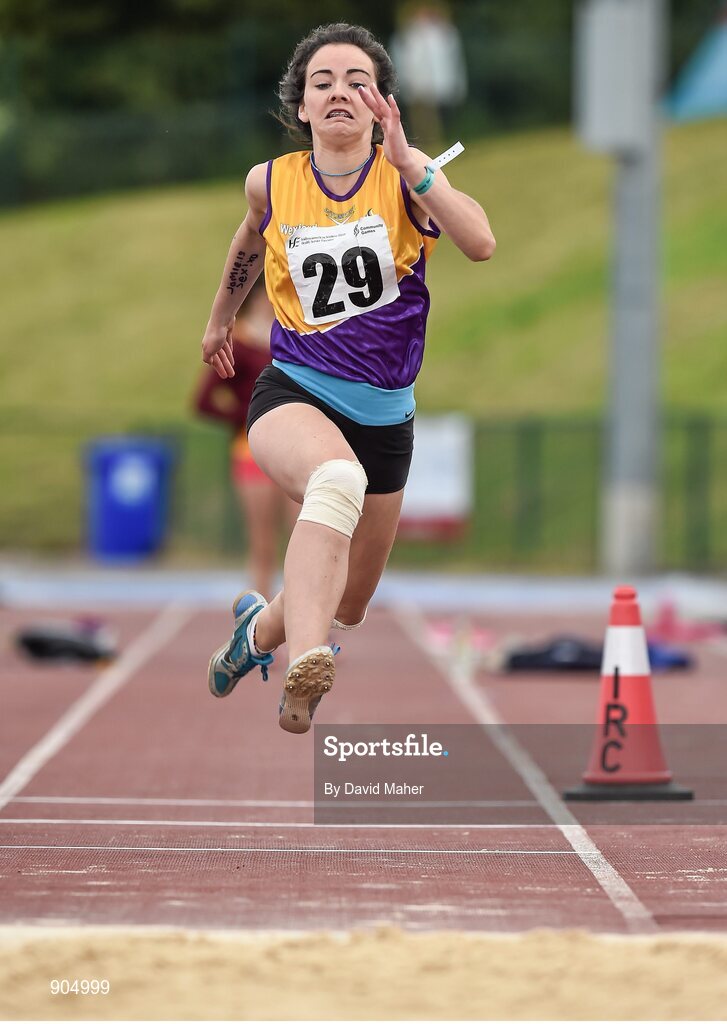 24 August 2014; Sophie McCabe, Bree, Co. Wexford, in action during the Girls Under 16 Triple Jump. HSE Community Games August Festival 2014, Athlone Institute of Technology, Athlone, Co. Westmeath.  Picture credit: David Maher / SPORTSFILE