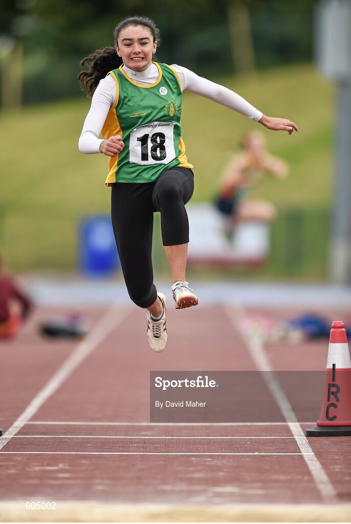 24 August 2014; Sinead Reynolds, Dunboyne, Co. Meath, in action during the Girls Under16 Triple Jump. HSE Community Games August Festival 2014, Athlone Institute of Technology, Athlone, Co. Westmeath.  Picture credit: David Maher / SPORTSFILE