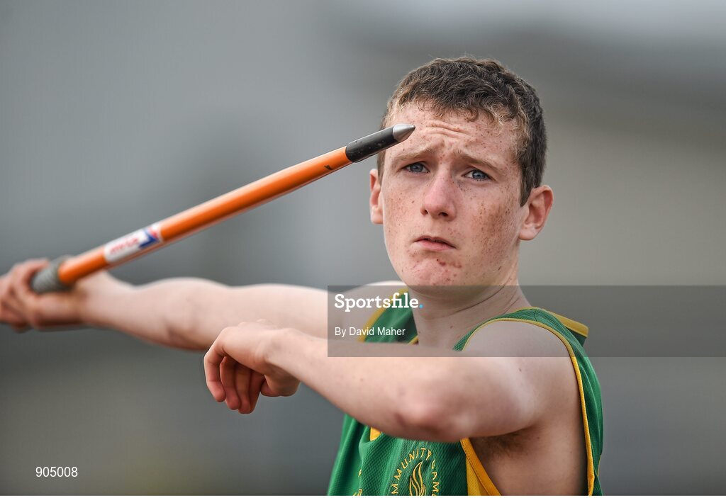 24 August 2014; Dominic McCabe, Duleek, Co. Meath, during the Boys Under 14 Javelin. HSE Community Games August Festival 2014, Athlone Institute of Technology, Athlone, Co. Westmeath.  Picture credit: David Maher / SPORTSFILE