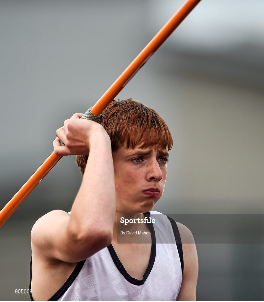 24 August 2014; Stuart Farry, Skreen Dromard, Co.Sligo, during the Boys Under 14 Javelin. HSE Community Games August Festival 2014, Athlone Institute of Technology, Athlone, Co. Westmeath.  Picture credit: David Maher / SPORTSFILE