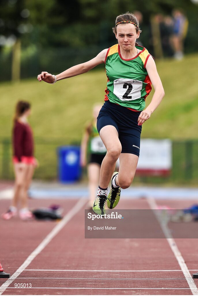 24 August 2014; Niamh Forde, St.Lazerians, Co.Carlow, in action during the Girls Under 16 Triple Jump. HSE Community Games August Festival 2014, Athlone Institute of Technology, Athlone, Co. Westmeath.  Picture credit: David Maher / SPORTSFILE