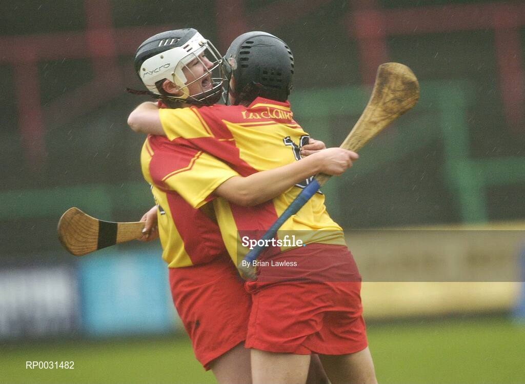 19 November 2006; Aisling Phelan, left, celebrates with team-mate Erinne Dunne, Harps, after the match. All-Ireland Junior Camogie Championship Final, Harps v Keady, O'Moore Park, Portlaoise, Co. Laois. Picture credit: Brian Lawless / SPORTSFILE