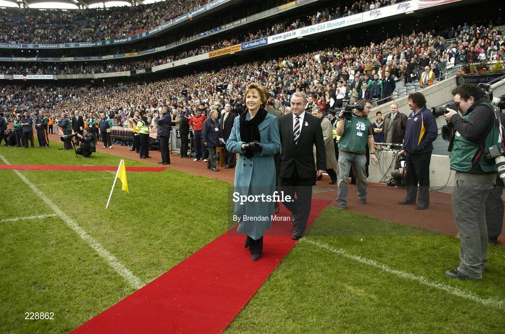 5 November 2006; President Mary McAleese and President of the GAA Nickey Brennan prepare to meet the teams before the game. Coca-Cola International Rules Series 2006, Second Test, Ireland v Australia, Croke Park, Dublin. Picture credit: Brendan Moran / SPORTSFILE