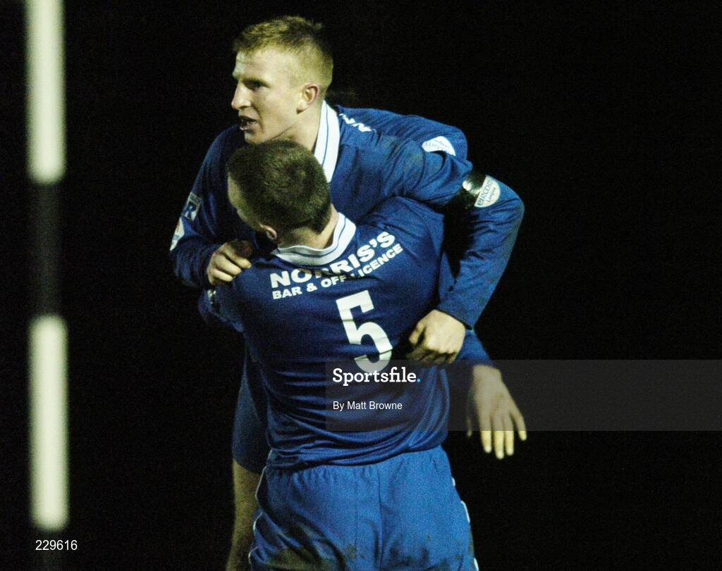 25 November 2006; Waterford United's Daryl Kavanagh celebrates his goal with team-mate Kenny Browne, 5. eircom League Premier Division / First Division Playoff 2nd Leg, Waterford United v Dundalk, RSC, Waterford. Picture credit: Matt Browne / SPORTSFILE.