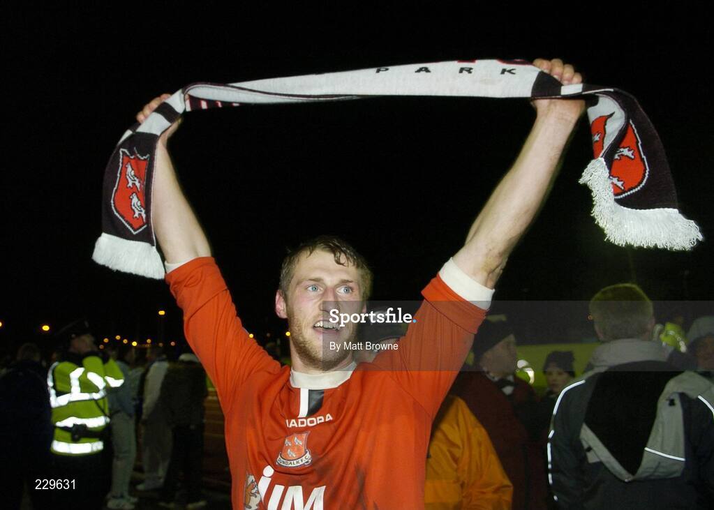 25 November 2006; Dundalk's Keith Dunne celebrates after the final whistle. eircom League Premier Division / First Division Playoff 2nd Leg, Waterford United v Dundalk, RSC, Waterford. Picture credit: Matt Browne / SPORTSFILE