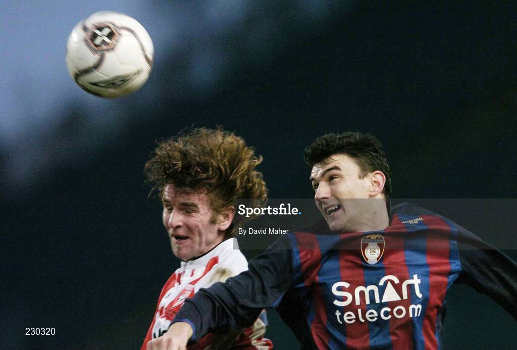 3 December 2006; Pat McCourt, Derry City, in action against Anto Whelan, St Patrick's Athletic. FAI Carlsberg Senior Challenge Cup Final, Derry City v St Patrick's Athletic, Lansdowne Road, Dublin. Picture credit: David Maher / SPORTSFILE