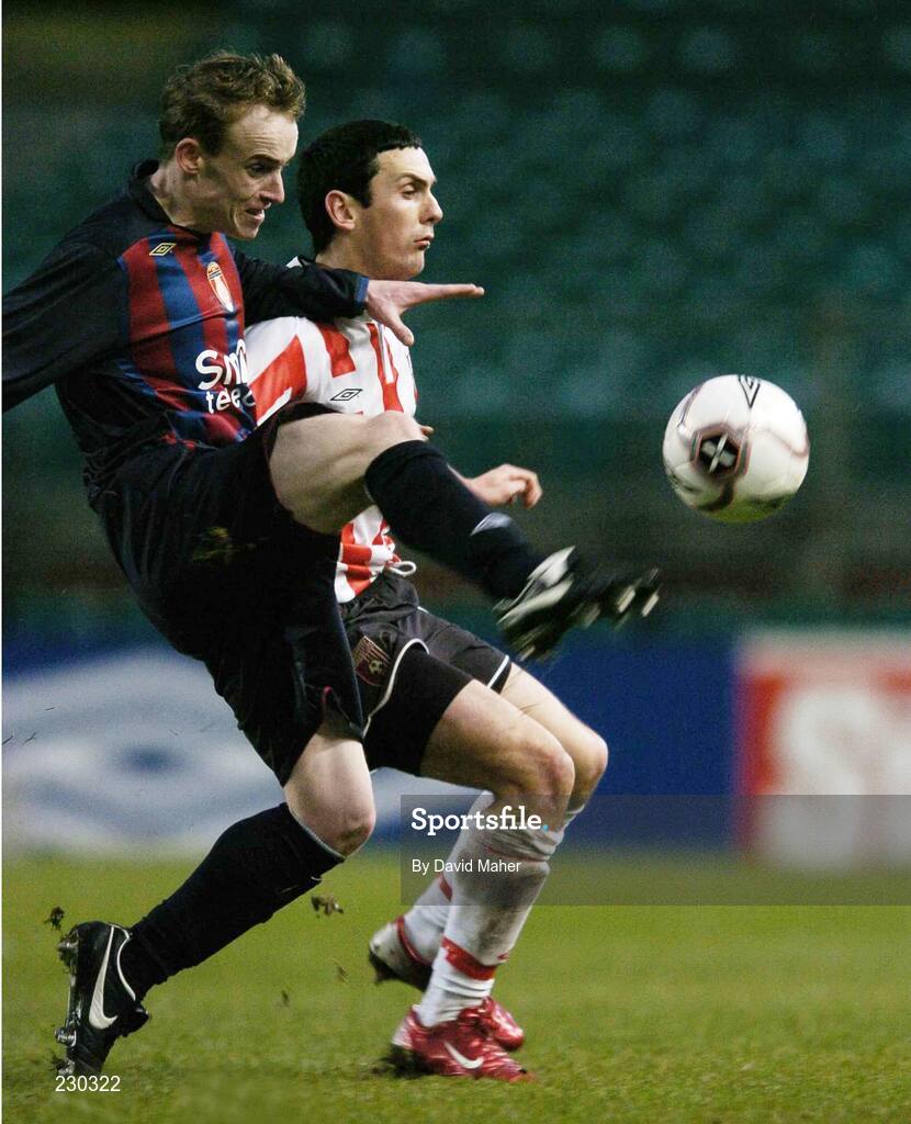 3 December 2006; Stephen Quigley, St Patrick's Athletic, in action against Mark Farren, Derry City. FAI Carlsberg Senior Challenge Cup Final, Derry City v St Patrick's Athletic, Lansdowne Road, Dublin. Picture credit: David Maher / SPORTSFILE