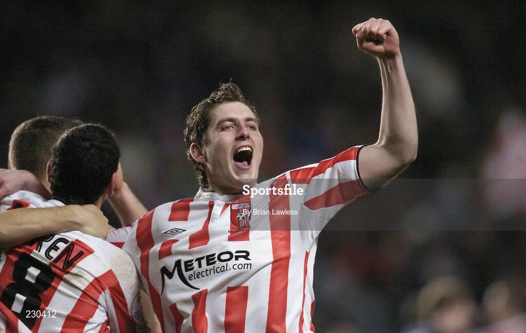 3 December 2006; Derry City's Mark Ruardhi Higgins celebrates after the final whistle. FAI Carlsberg Senior Challenge Cup Final, Derry City v St Patrick's Athletic, Lansdowne Road, Dublin. Picture credit: Brian Lawless / SPORTSFILE