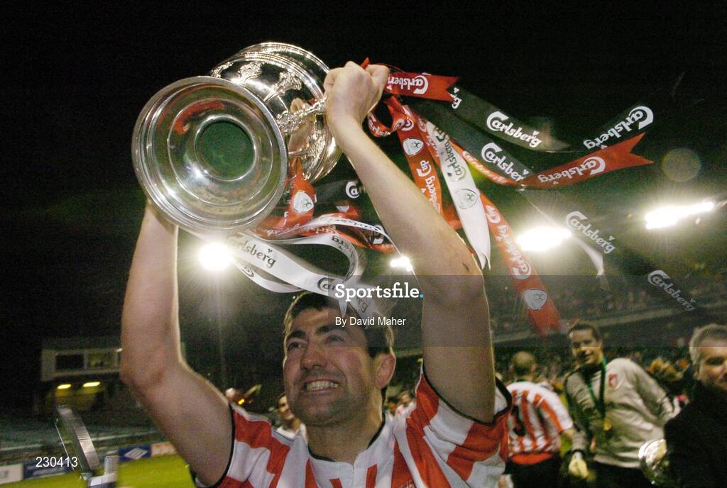 3 December 2006; Derry City captain Peter Hutton celebrates at the end of the game. FAI Carlsberg Senior Challenge Cup Final, Derry City v St Patrick's Athletic, Lansdowne Road, Dublin. Picture credit: David Maher / SPORTSFILE
