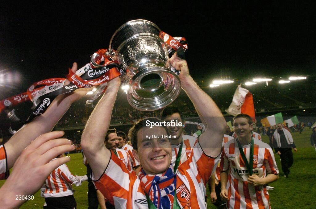 3 December 2006; Derry City's Eddie McCallion celebrates at the end of the game. FAI Carlsberg Senior Challenge Cup Final, Derry City v St Patrick's Athletic, Lansdowne Road, Dublin. Picture credit: David Maher / SPORTSFILE