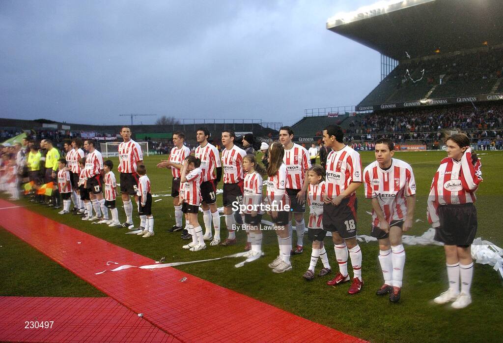 3 December 2006; The Derry City team line up before the match. FAI Carlsberg Senior Challenge Cup Final, Derry City v St Patrick's Athletic, Lansdowne Road, Dublin. Picture credit: Brian Lawless / SPORTSFILE