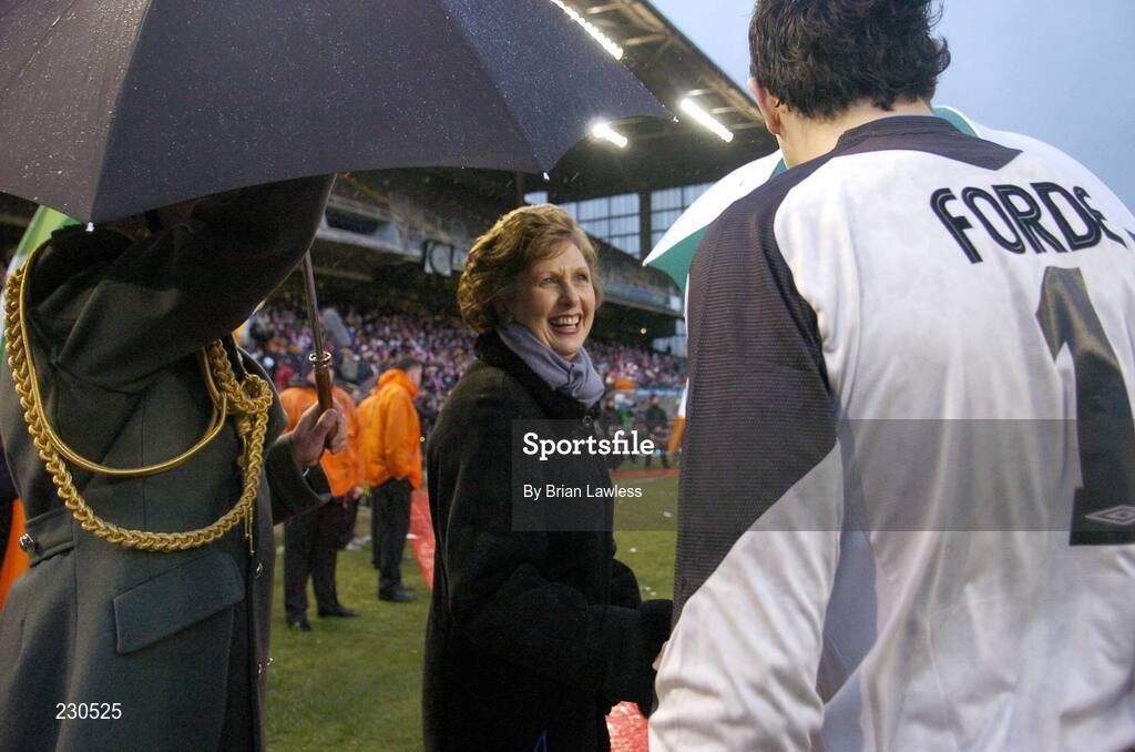 3 December 2006; President Mary McAleese meets the players before the match. FAI Carlsberg Senior Challenge Cup Final, Derry City v St Patrick's Athletic, Lansdowne Road, Dublin. Picture credit: Brian Lawless / SPORTSFILE