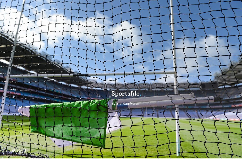 31 August 2014; The umpires' flags are left in the netting behind the goal as the stadium is prepared ahead of the day's games. GAA Football All Ireland Senior Championship, Semi-Final, Dublin v Donegal, Croke Park, Dublin. Picture credit: Brendan Moran / SPORTSFILE