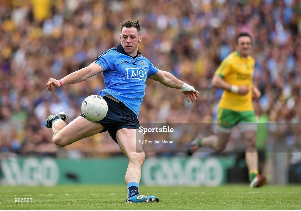31 August 2014; Philip McMahon, Dublin, scores a point in the 19th minute of the game. GAA Football All Ireland Senior Championship, Semi-Final, Dublin v Donegal, Croke Park, Dublin. Picture credit: Brendan Moran / SPORTSFILE