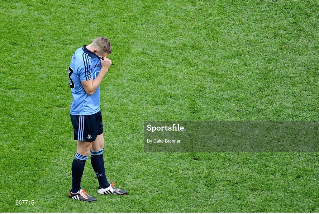 31 August 2014; A dejected Paul Mannion, Dublin, after the game. GAA Football All Ireland Senior Championship, Semi-Final, Dublin v Donegal, Croke Park, Dublin. Picture credit: Dáire Brennan / SPORTSFILE