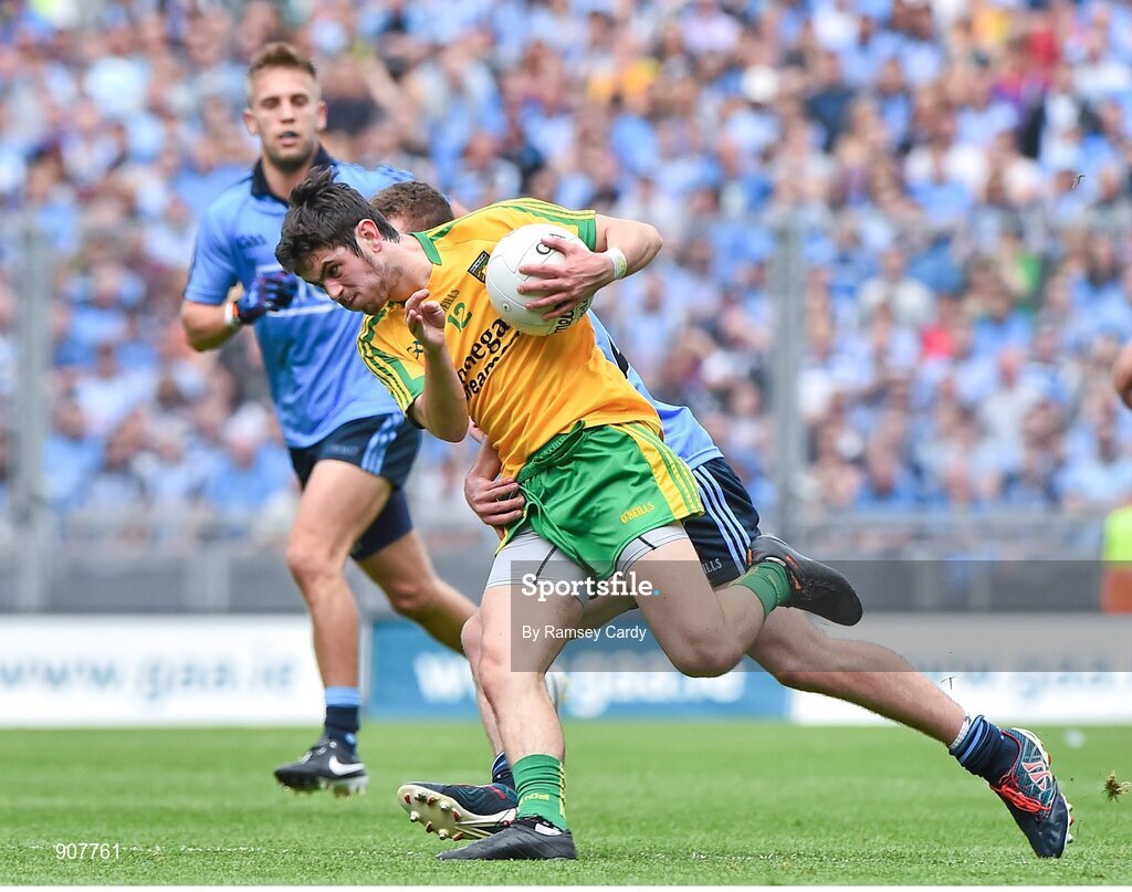 31 August 2014; Ryan McHugh, Donegal, in action against Jack McCaffrey, Dublin. GAA Football All Ireland Senior Championship, Semi-Final, Dublin v Donegal, Croke Park, Dublin. Picture credit: Ramsey Cardy / SPORTSFILE