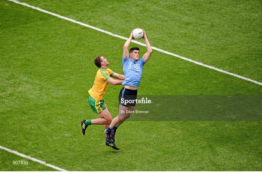 31 August 2014; Diarmuid Connolly, Dublin, in action against Éamonn McGee, Donegal. GAA Football All Ireland Senior Championship, Semi-Final, Dublin v Donegal, Croke Park, Dublin. Picture credit: Dáire Brennan / SPORTSFILE