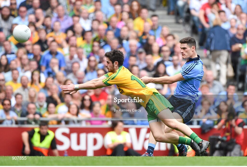 31 August 2014; Diarmuid Connolly, Dublin, in action against Ryan McHugh, Donegal. GAA Football All Ireland Senior Championship, Semi-Final, Dublin v Donegal, Croke Park, Dublin. Picture credit: Ramsey Cardy / SPORTSFILE