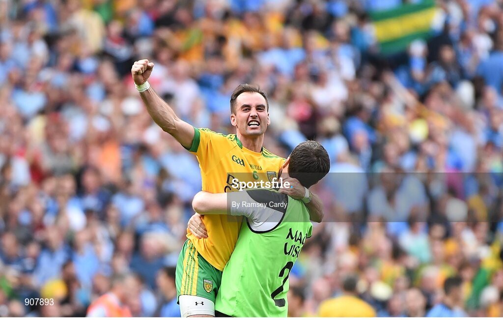 31 August 2014; Donegal's Karl Lacey celebrates at the final whistle. GAA Football All Ireland Senior Championship, Semi-Final, Dublin v Donegal, Croke Park, Dublin. Picture credit: Ramsey Cardy / SPORTSFILE