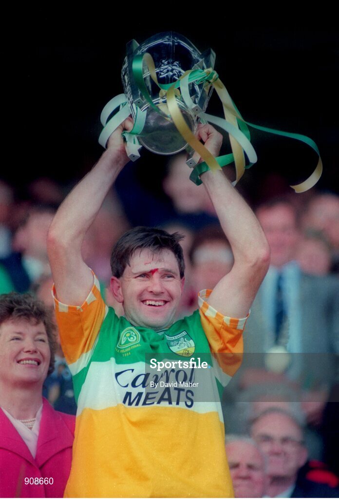 4 September 1994; Offaly captain Martin Hanamy lifts the Liam MacCarthy Cup following the All-Ireland Senior Hurling Championship Final match between Limerick and Offaly at Croke Park in Dublin. Photo by David Maher/Sportsfile