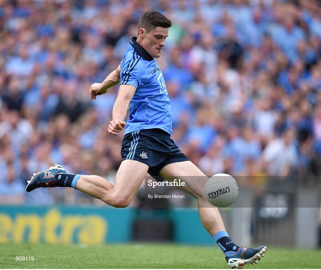 31 August 2014; Diarmuid Connolly, Dublin, has a shot on goal which was saved. GAA Football All Ireland Senior Championship, Semi-Final, Dublin v Donegal, Croke Park, Dublin. Picture credit: Brendan Moran / SPORTSFILE