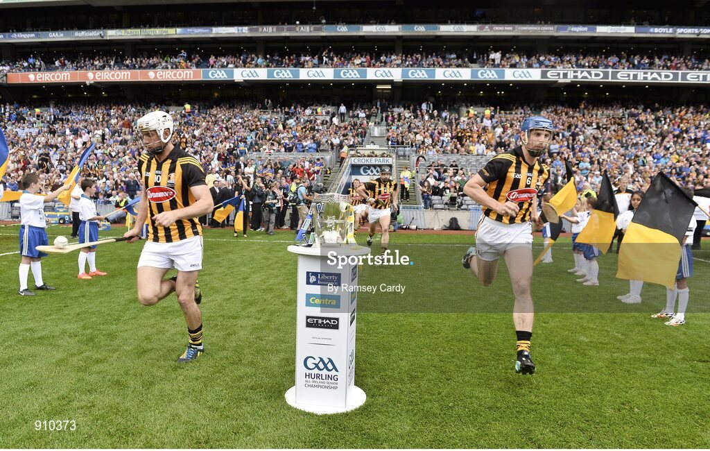 7 September 2014; Kilkenny's Michael Fennelly, left, and Brian Hogan make their way onto the field before the game. GAA Hurling All Ireland Senior Championship Final, Kilkenny v Tipperary. Croke Park, Dublin. Picture credit: Ramsey Cardy / SPORTSFILE
