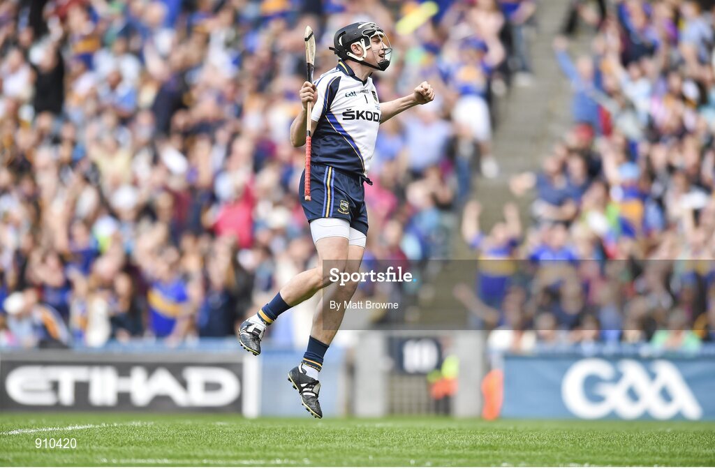 7 September 2014; Tipperary goalkeeper Darren Gleeson celebrates his side's first goal. GAA Hurling All Ireland Senior Championship Final, Kilkenny v Tipperary. Croke Park, Dublin. Picture credit: Matt Browne / SPORTSFILE
