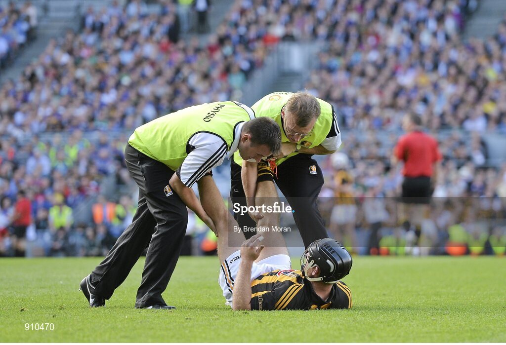 7 September 2014; Richie Hogan, Kilkenny, is attended to for cramp near the end of the game. GAA Hurling All Ireland Senior Championship Final, Kilkenny v Tipperary. Croke Park, Dublin. Picture credit: Brendan Moran / SPORTSFILE