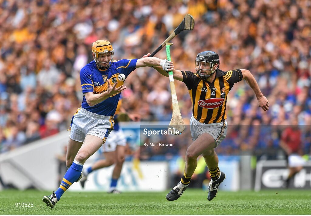 7 September 2014; Lar Corbett, Tipperary, in action against Jackie Tyrrell, Kilkenny. GAA Hurling All Ireland Senior Championship Final, Kilkenny v Tipperary. Croke Park, Dublin. Picture credit: Matt Browne / SPORTSFILE