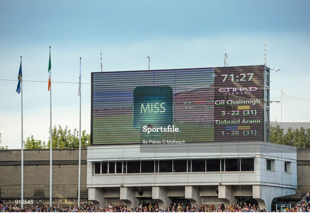 7 September 2014; The scoreboard showing the assessment of Hawkeye as a wide for Tipperary's John O'Dwyer late in the game. GAA Hurling All Ireland Senior Championship Final, Kilkenny v Tipperary. Croke Park, Dublin. Picture credit: Piaras Ó Mídheach / SPORTSFILE