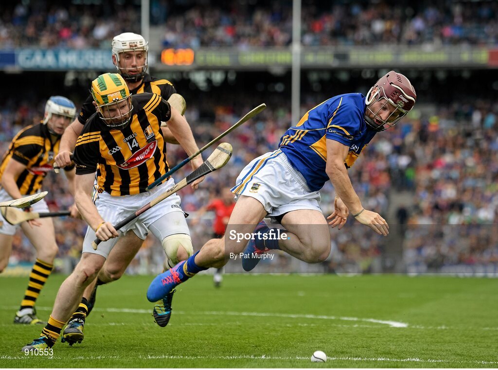 7 September 2014; Paddy Stapleton, Tipperary, in action against Richie Power, Kilkenny. GAA Hurling All Ireland Senior Championship Final, Kilkenny v Tipperary. Croke Park, Dublin. Picture credit: Pat Murphy / SPORTSFILE