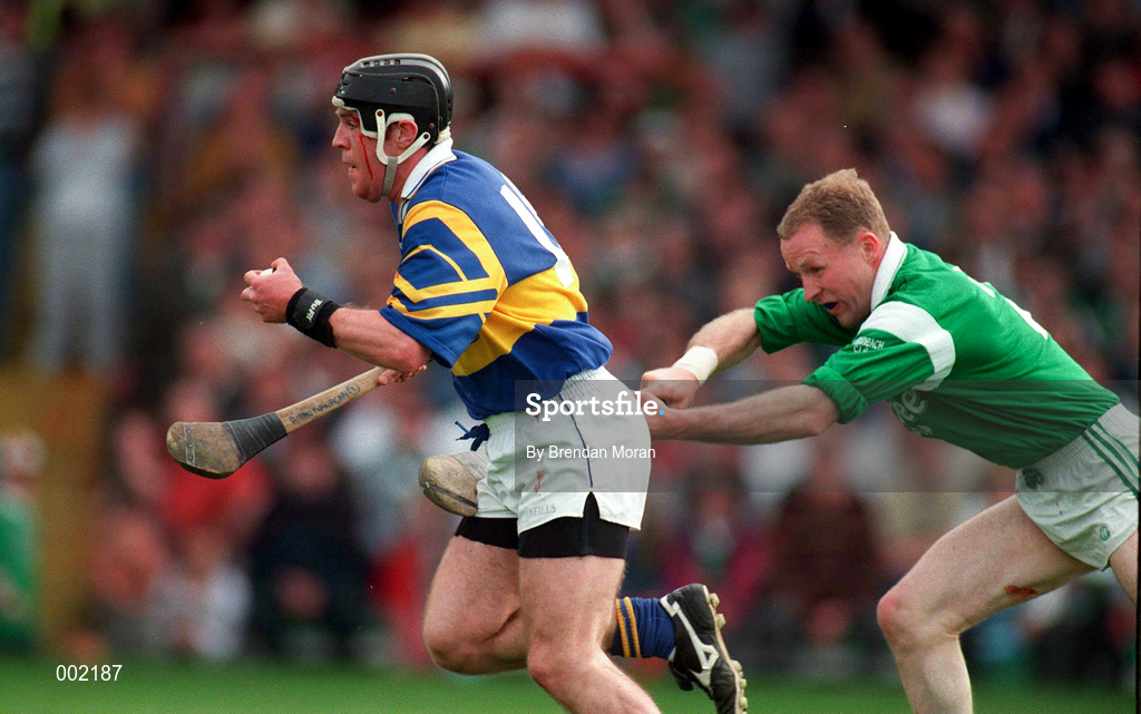 13 April 1997; Aidan Flanagan of Tipperary in action against Stephen McDonagh of Limerick during the National Hurling League Division 1 match between Limerick v Tipperary at the Gaelic Grounds in Limerick. Photo by Brendan Moran/Sportsfile
