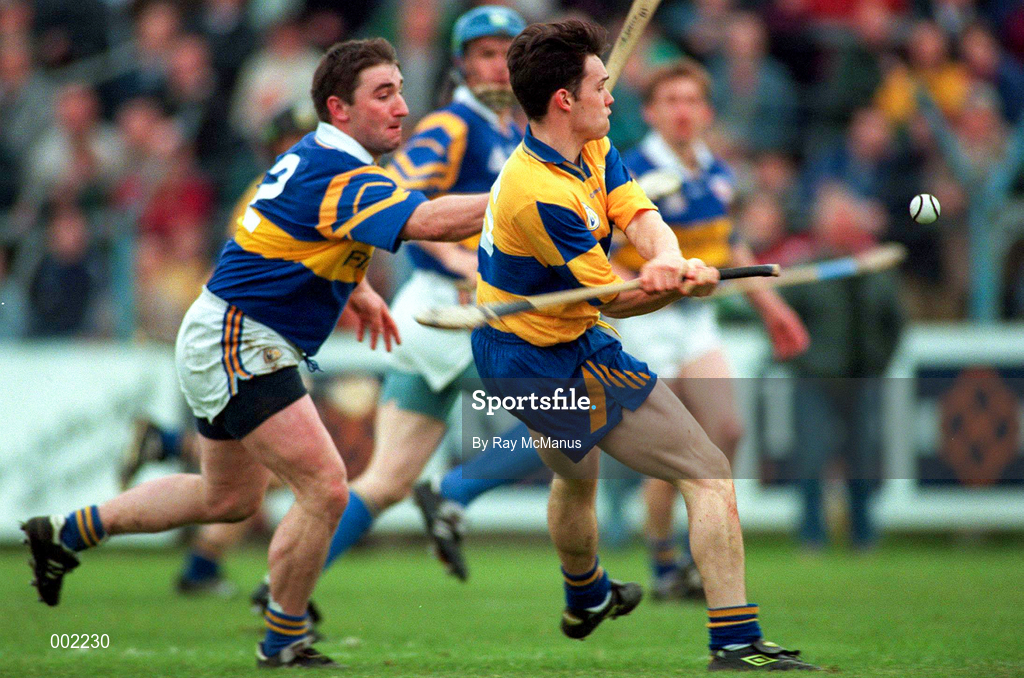 10 May 1997; Barry Murphy of Clare in action against Paul Shelly of Tipperary during the National Hurling League Division 1 match between Clare and Tipperary at Cusack Park in Ennis. Photo by Ray McManus/Sportsfile