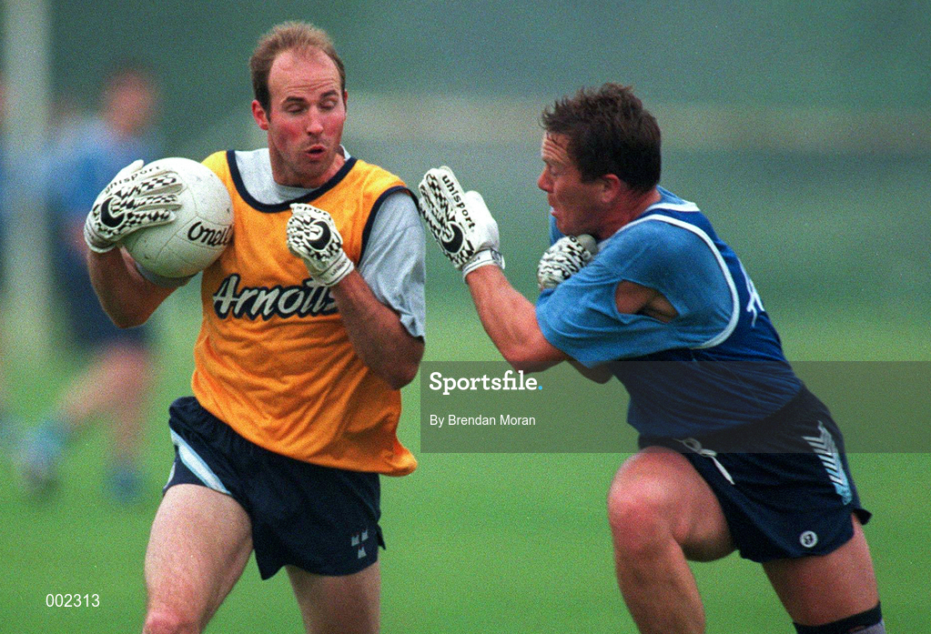 10 June 1997; Brian Stynes and Johnny Barr during a Dublin GAA Senior Football Training Session in Santry, Dublin. Photo by Brendan Moran/Sportsfile