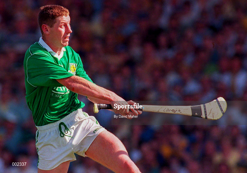 16 June 1996; Ciaran Carey of Limerick scores the winning point during the Munster GAA Hurling Senior Championship Semi-Final match between Limerick and Clare at Gaelic Grounds in Limerick. Photo by David Maher/Sportsfile