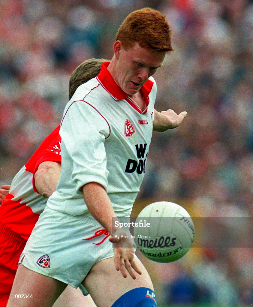 29 June 1997; Ciaran McBride of Tyrone during the Ulster GAA Football Senior Championship Semi-Final match between Tyrone and Derry at St. Tiernach's Park in Clones, Monaghan. Photo by Brendan Moran/Sportsfile