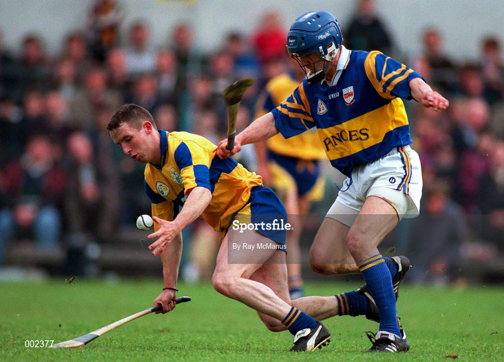 10 May 1997; Colin Lynch of Clare in action against Colm Bonner of Tipperary during the National Hurling League Division 1 match between Clare and Tipperary at Cusack Park in Ennis. Photo by Ray McManus/Sportsfile
